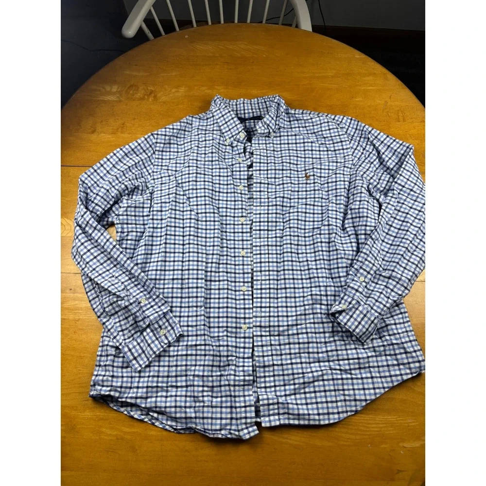 Polo Ralph Lauren Mens XXL Blue White Gingham Check Button Down Shirt L/S